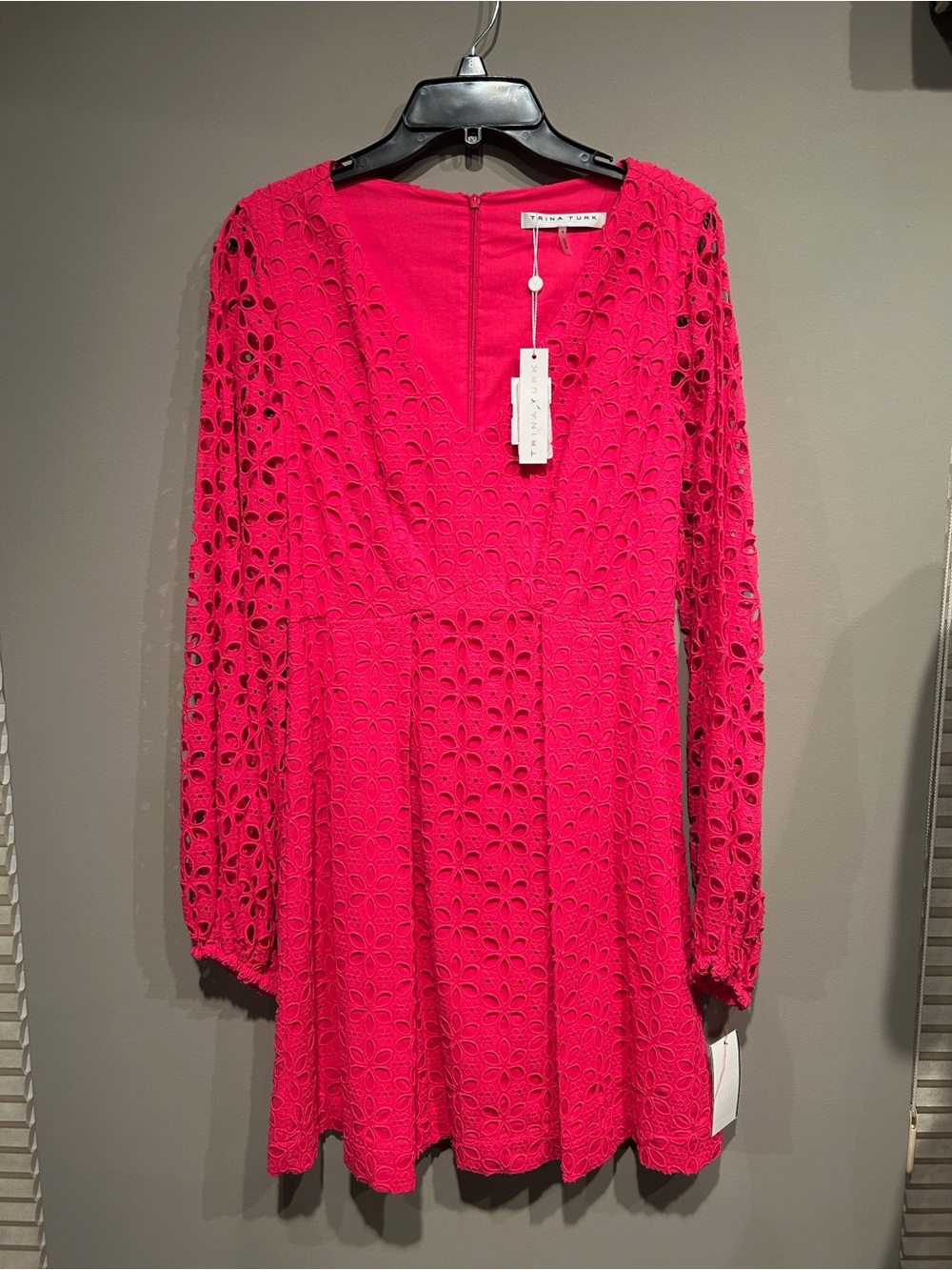 Trina Turk Hot Pink Long-Sleeve Lace Mini Dress - Picture 1 of 4